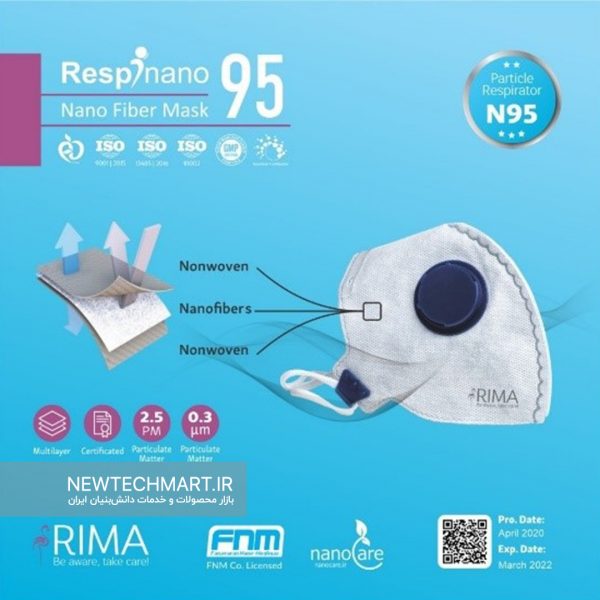 ماسک تنفسی نانویی N95 رسپی‌نانو سوپاپ‌دار - ماسک ریما
